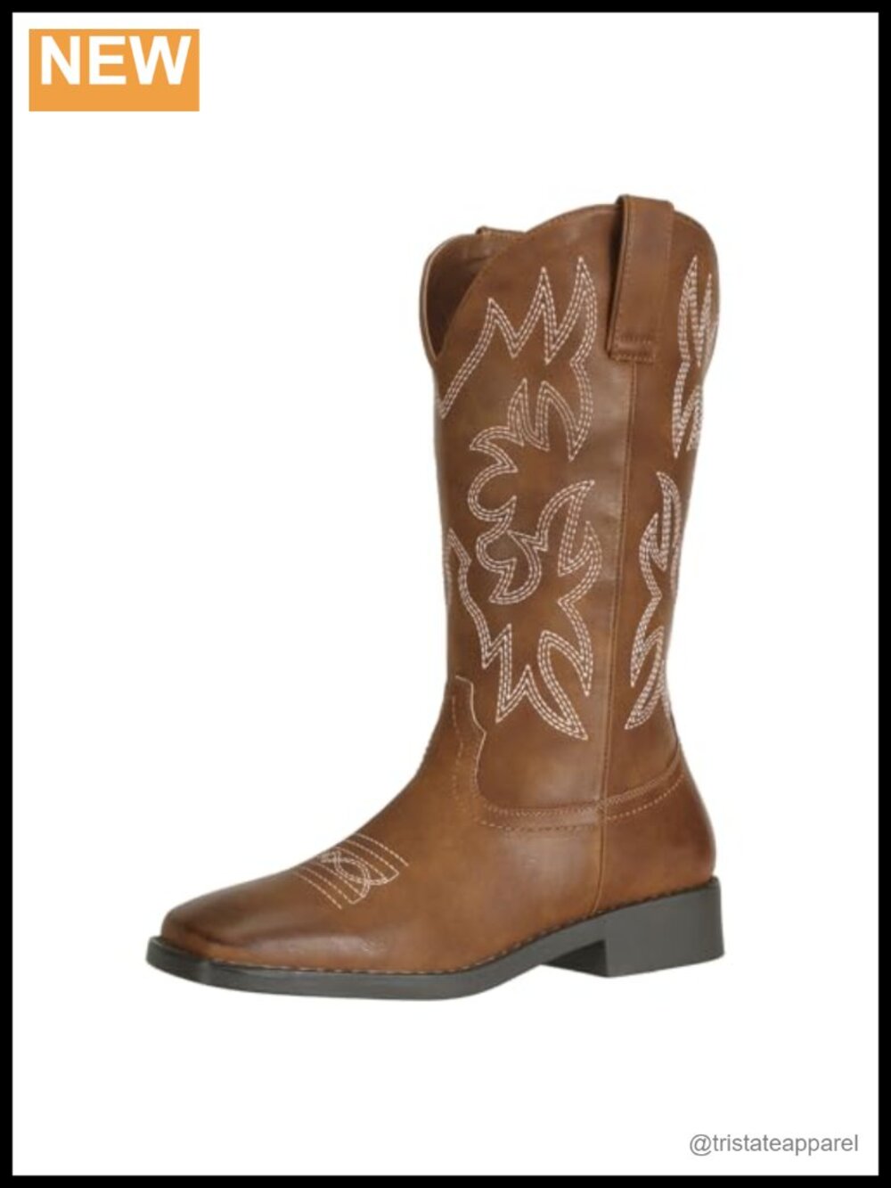 Women's Square Toe Cowboy Boots with Embroidery and Chunky Heel Mid Calf